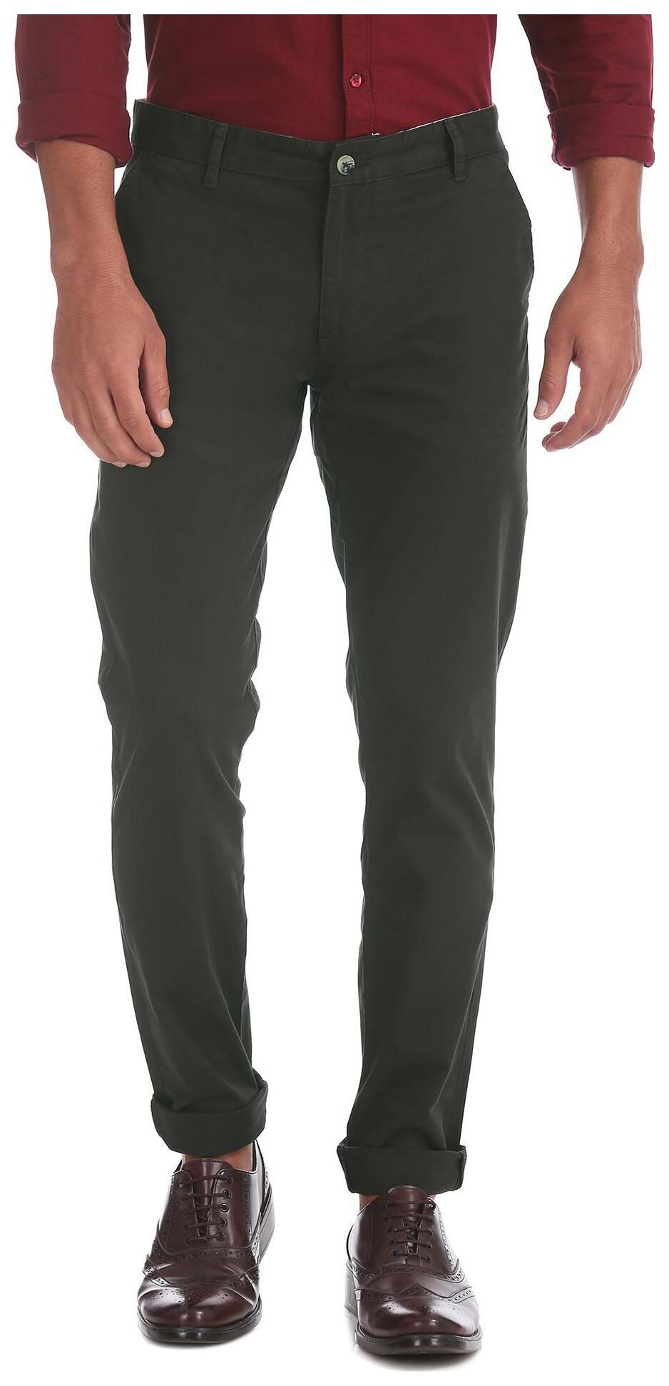 

RUGGERS Men Green Solid Slim fit Regular trousers