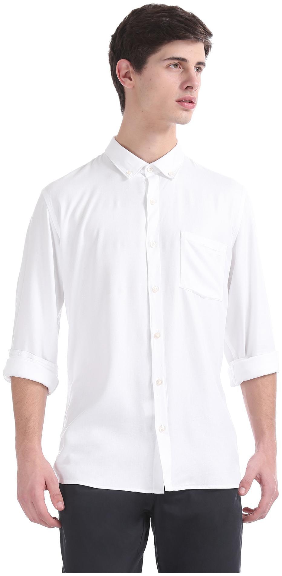 

RUGGERS Men White Solid Regular Fit Casual Shirt