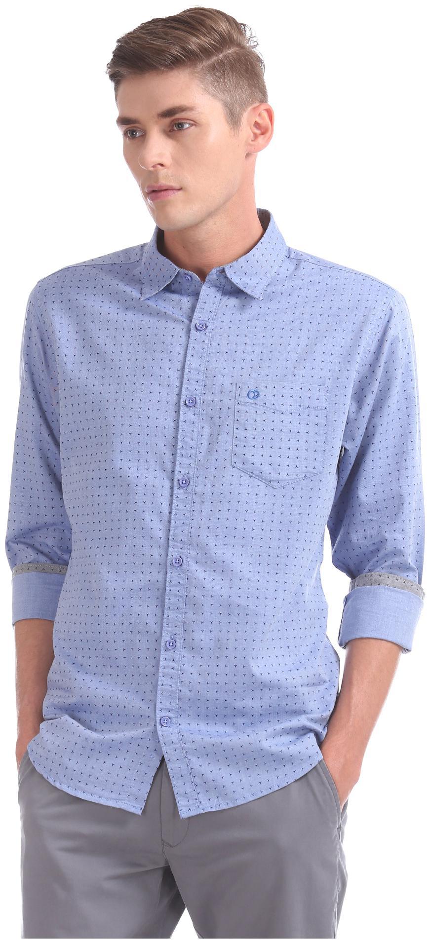 

RUGGERS Men Blue Printed Slim Fit Casual Shirt