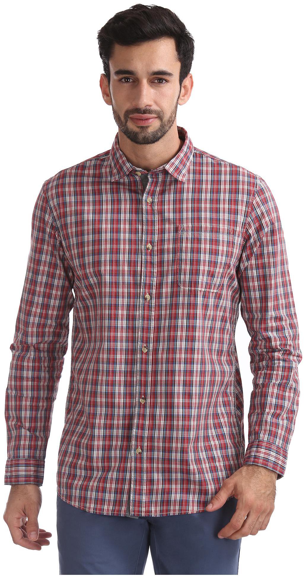 

RUGGERS Men Red Checked Regular Fit Casual Shirt