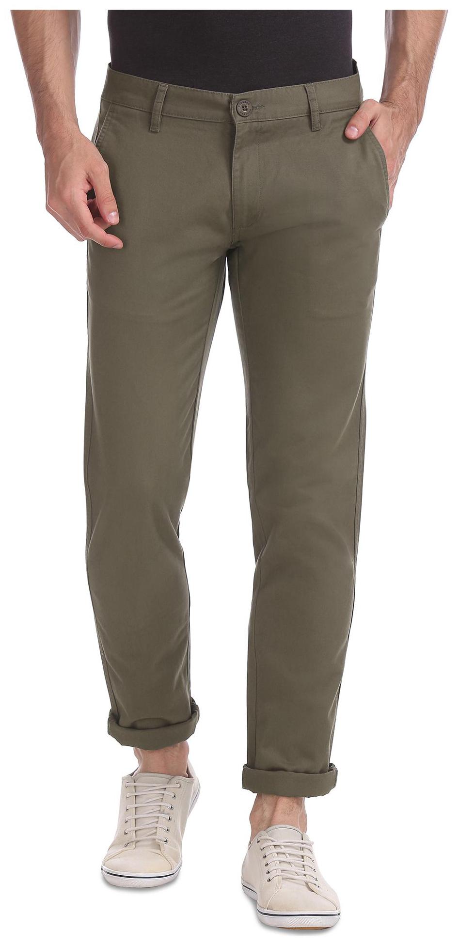 

RUGGERS Men Green Solid Slim fit Regular trousers