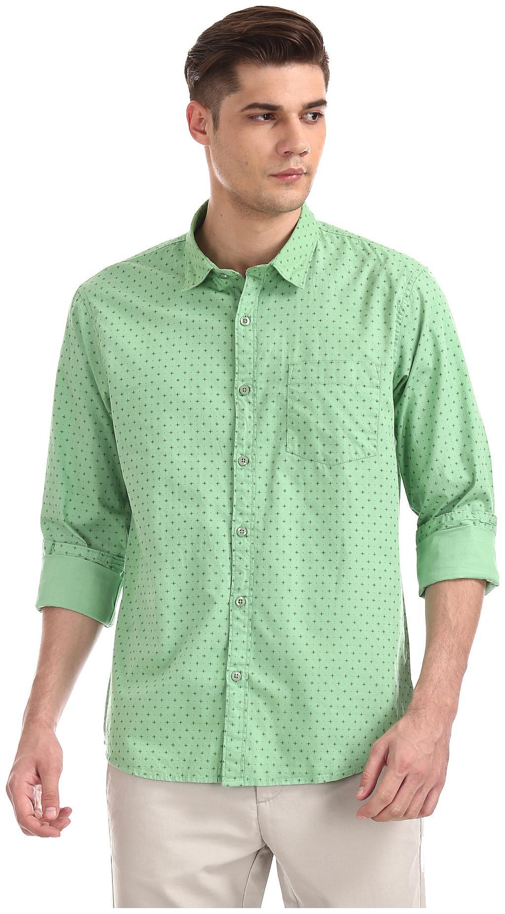 

RUGGERS Men Green Printed Regular Fit Casual Shirt