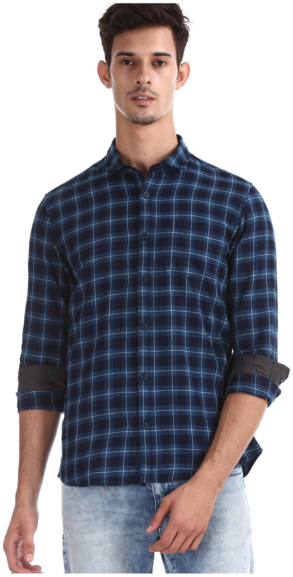 

RUGGERS Men Blue Checked Regular Fit Casual Shirt