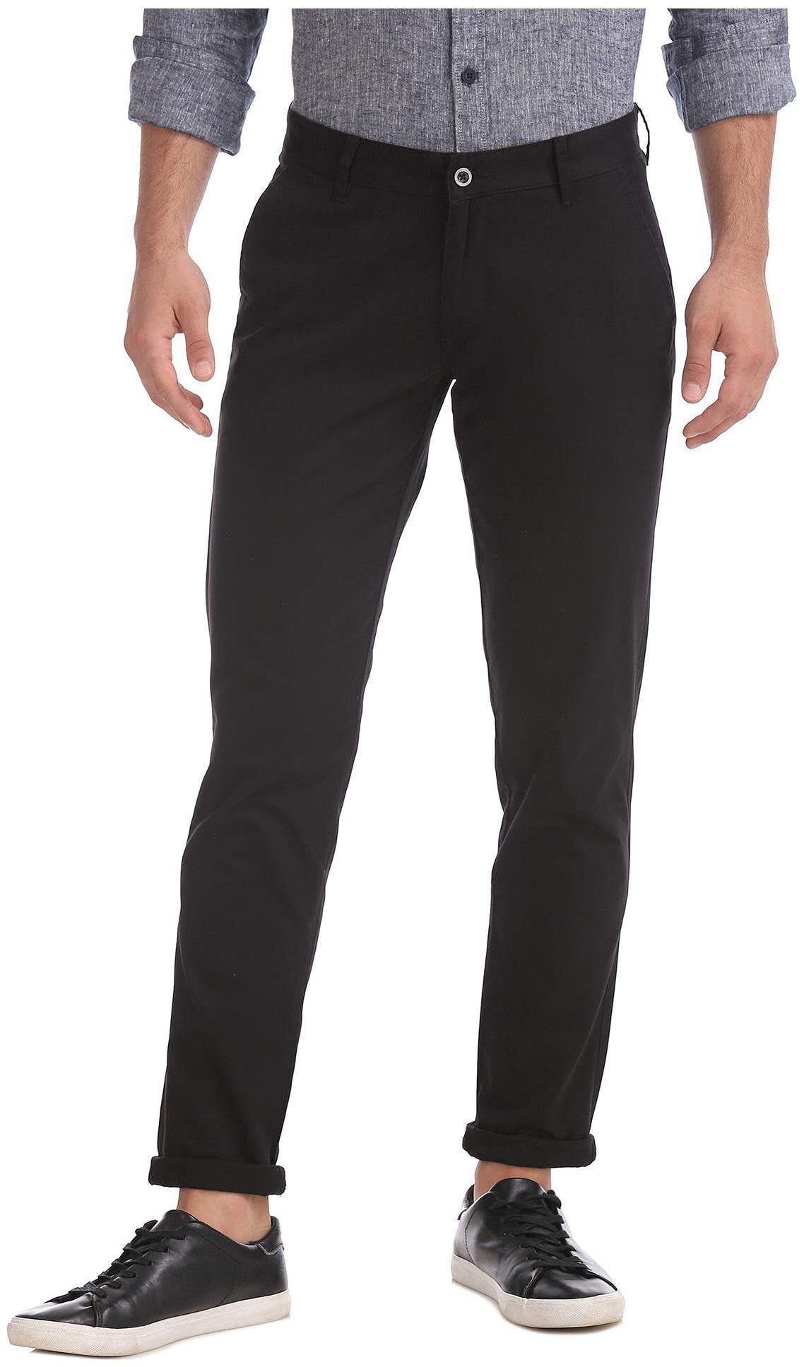 

RUGGERS Men Black Solid Slim fit Regular trousers