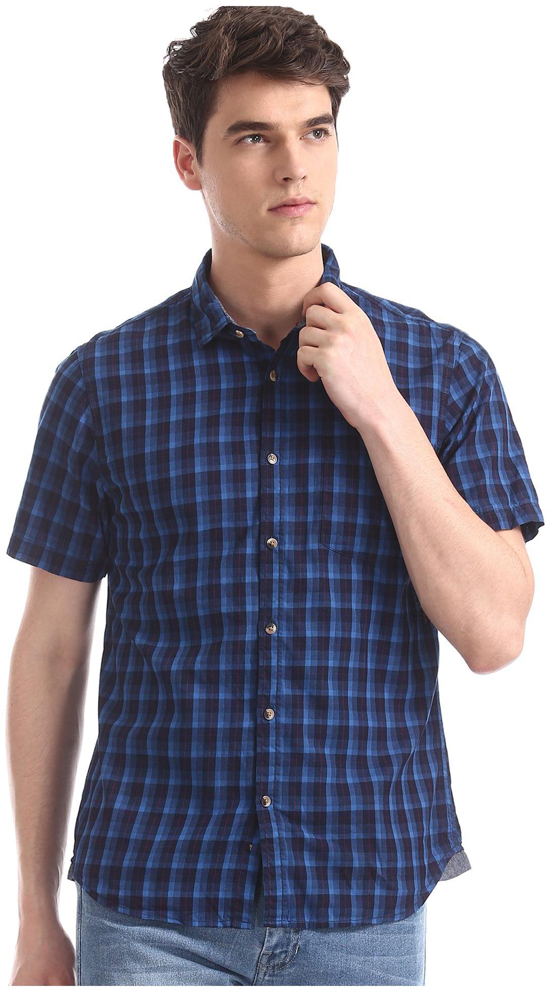 

RUGGERS Men Blue Checked Regular Fit Casual Shirt