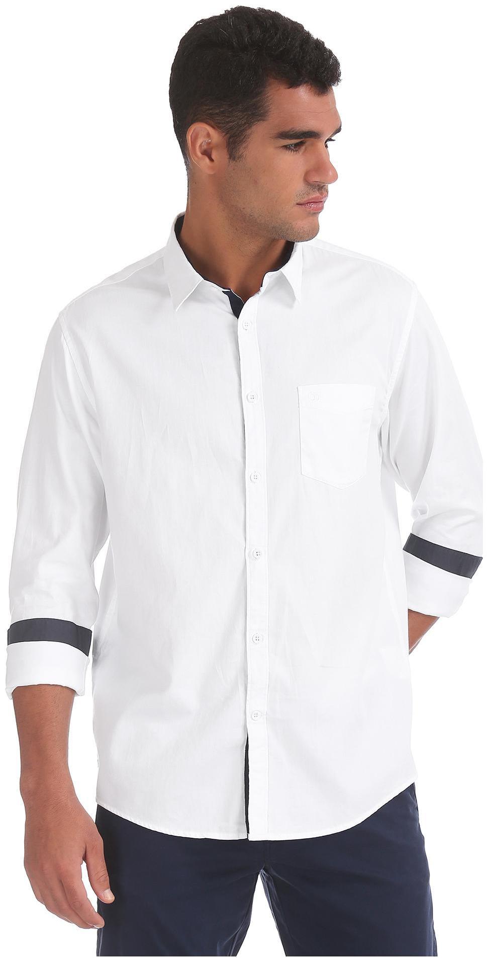 

RUGGERS Men White Solid Regular Fit Casual Shirt