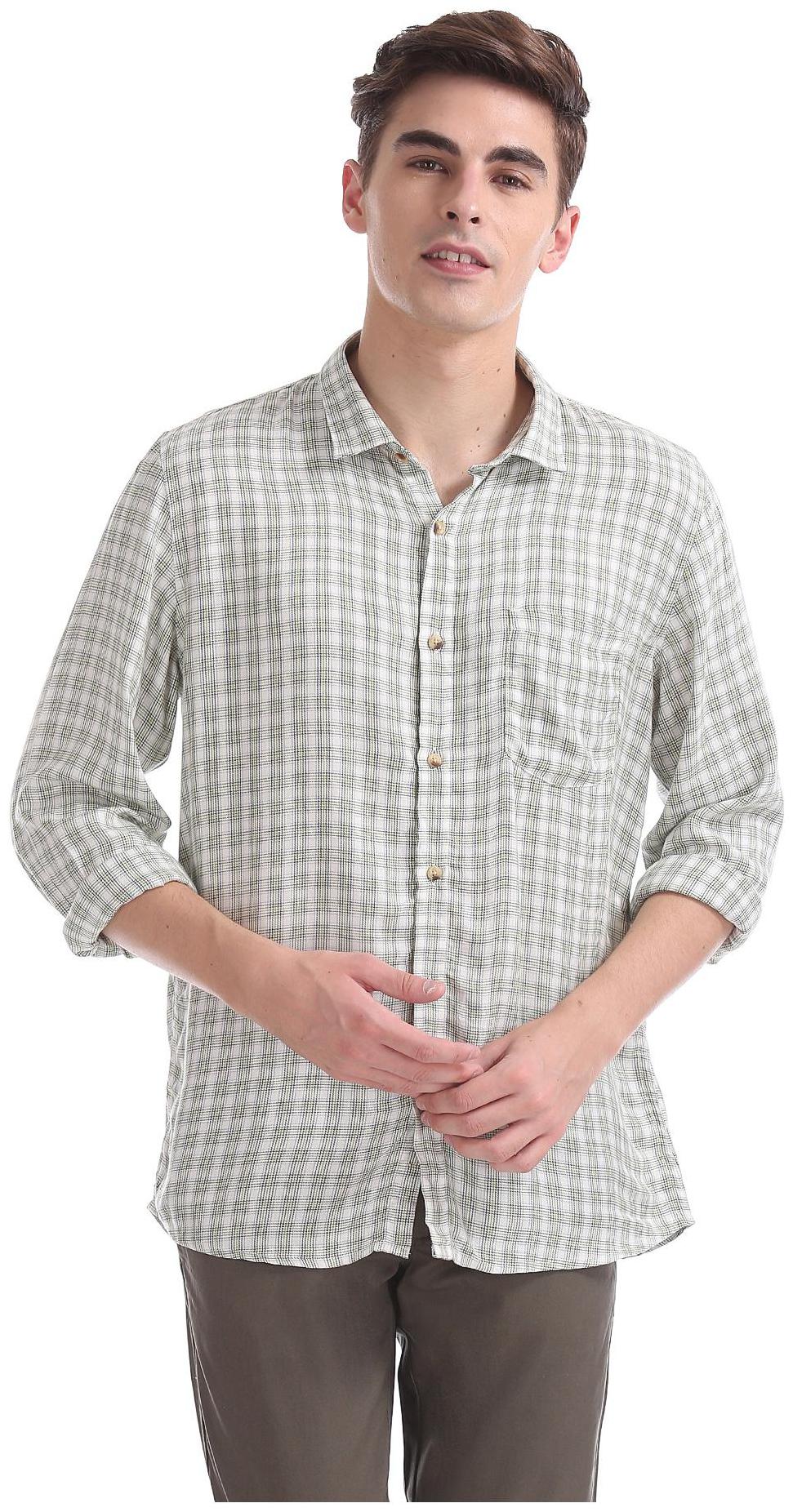 

RUGGERS Men Green Checked Regular Fit Casual Shirt