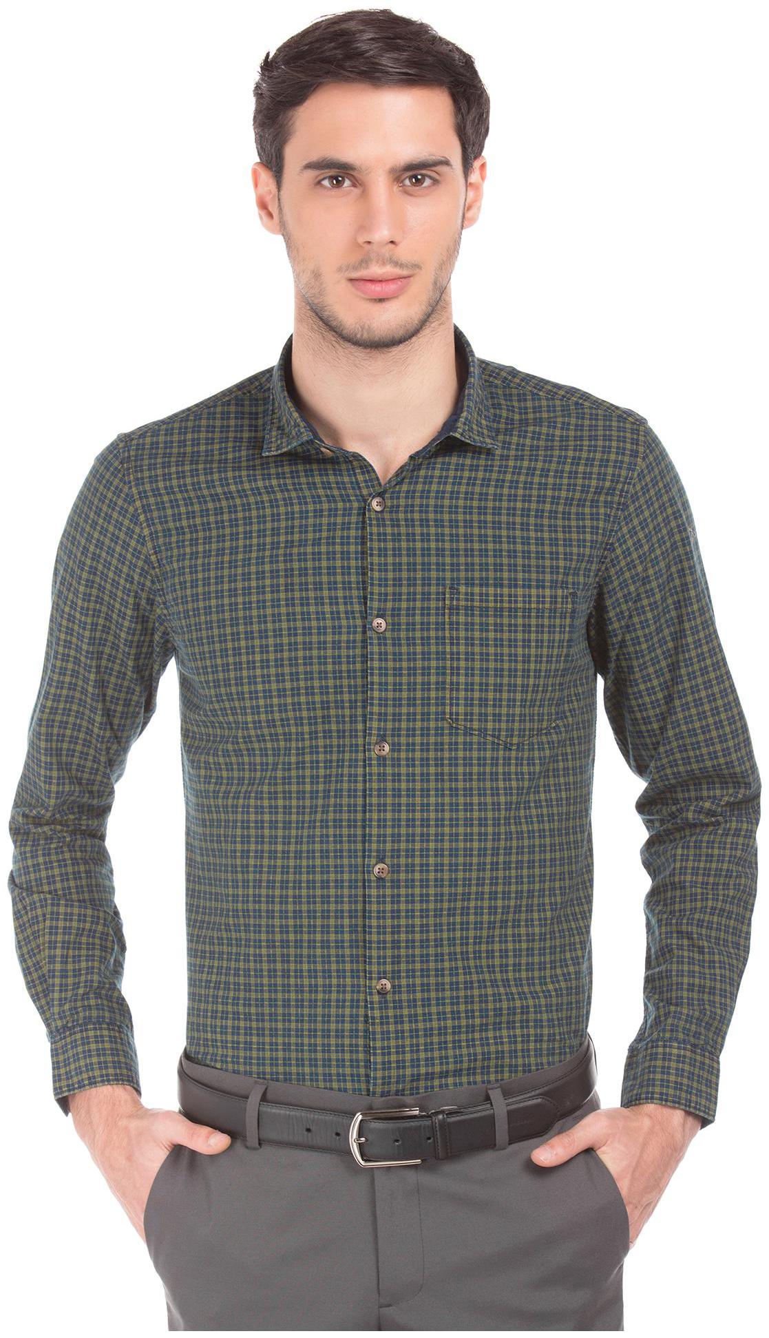 

RUGGERS Men Blue Checked Regular Fit Casual Shirt