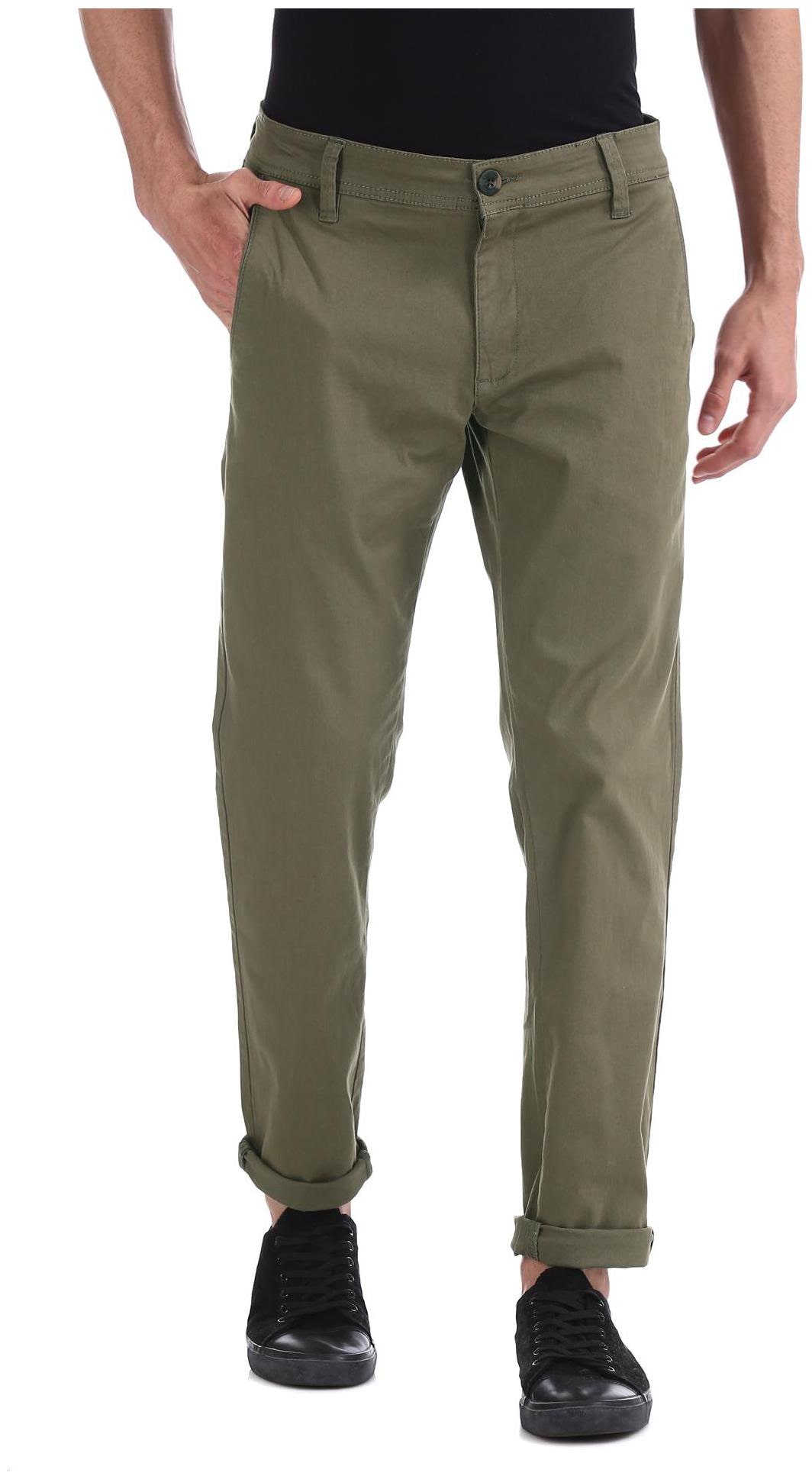 

RUGGERS Men Green Solid Slim fit Regular trousers