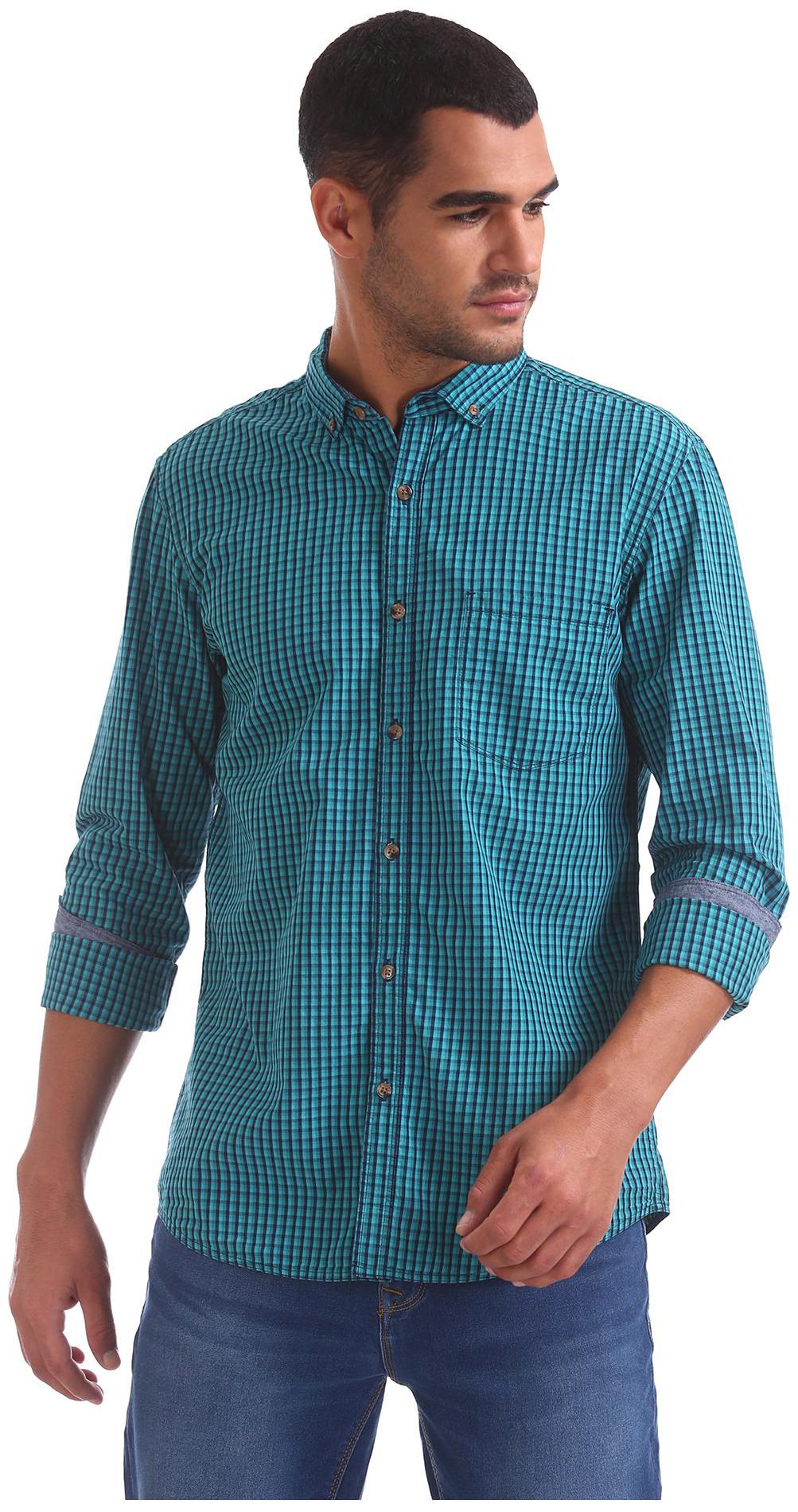 

RUGGERS Men Green Checked Regular Fit Casual Shirt