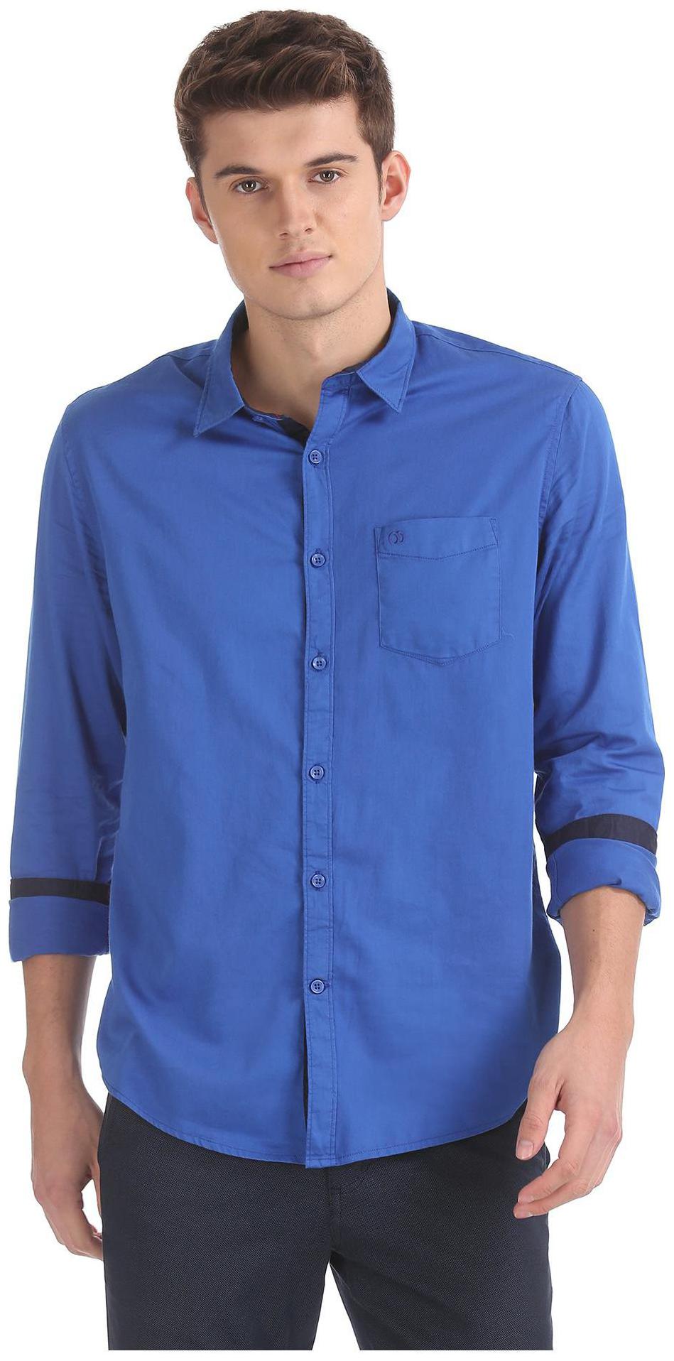 

RUGGERS Men Blue Solid Regular Fit Casual Shirt