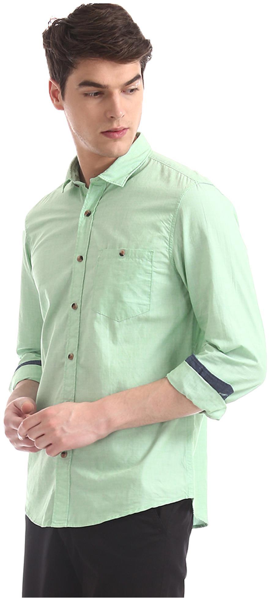

RUGGERS Men Green Solid Regular Fit Casual Shirt