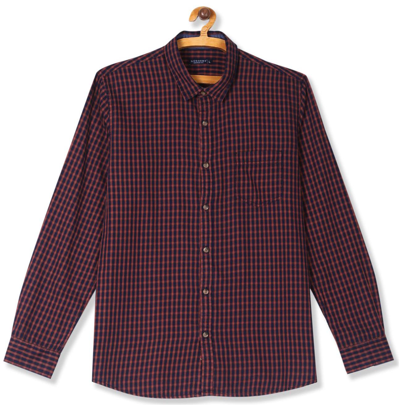 

RUGGERS Men Orange Checked Regular Fit Casual Shirt