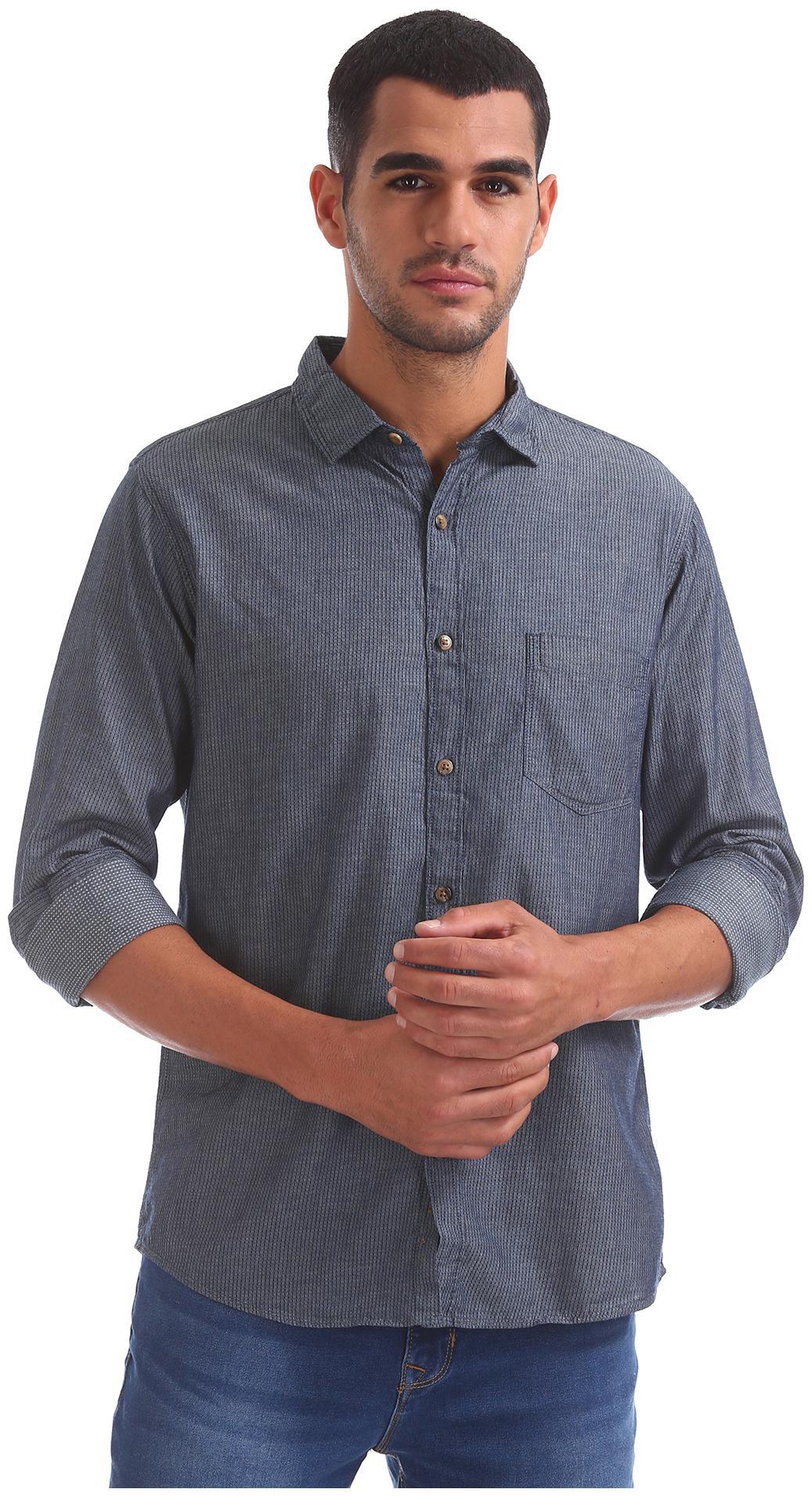 

RUGGERS Men Blue Solid Regular Fit Casual Shirt