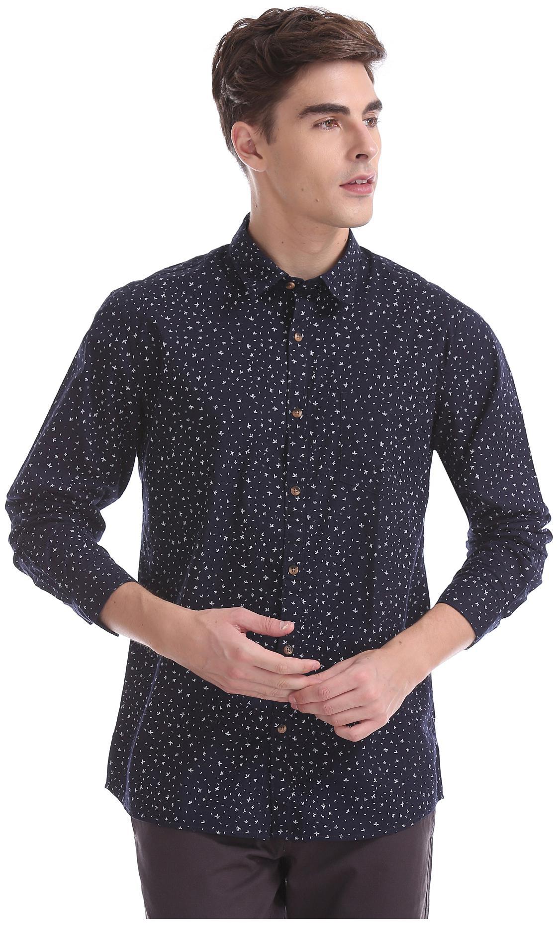 

RUGGERS Men Blue Printed Regular Fit Casual Shirt