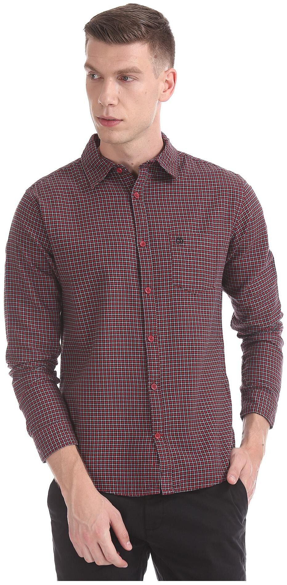 

RUGGERS Men Red Weaved Regular Fit Casual Shirt