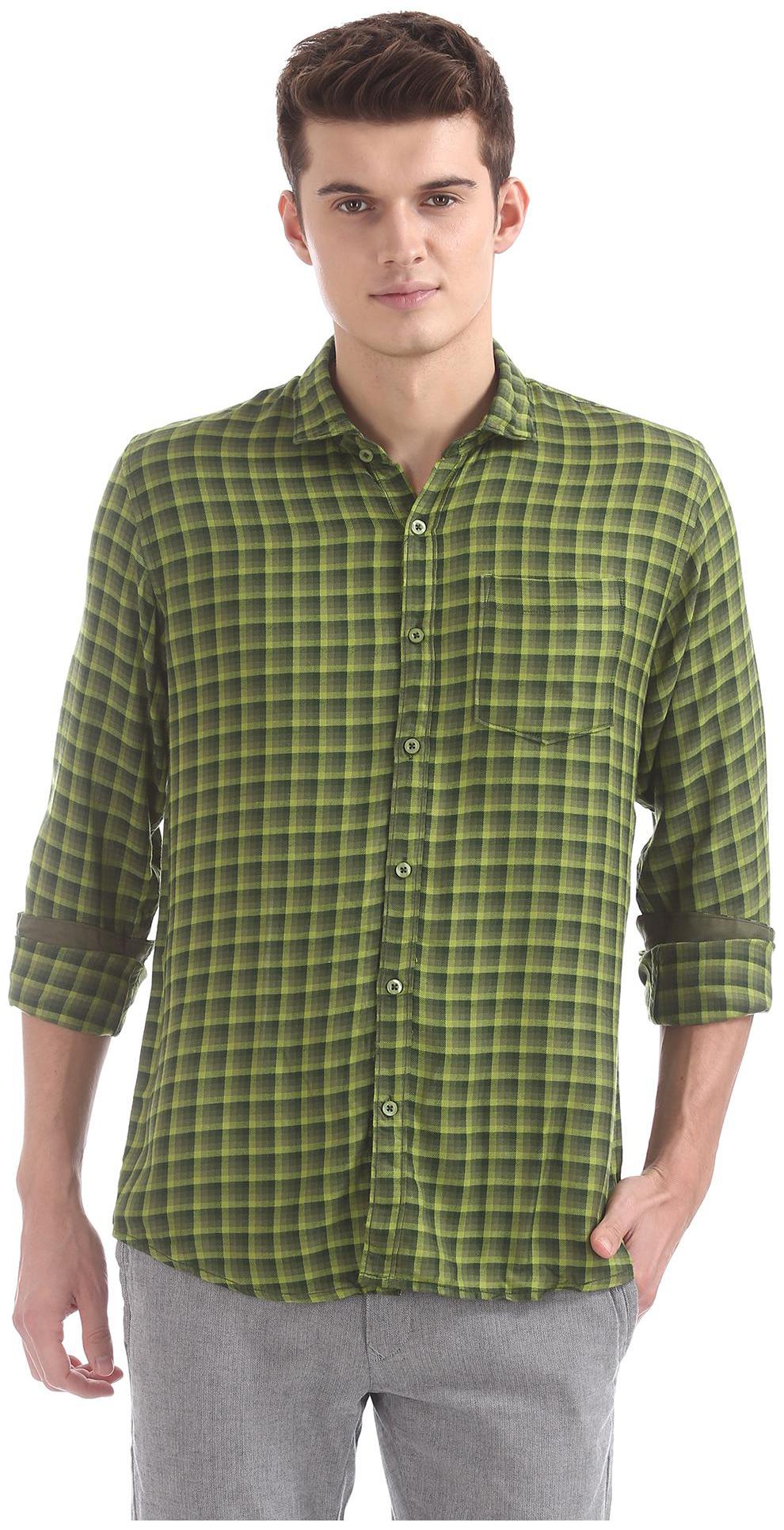 

RUGGERS Men Green Checked Regular Fit Casual Shirt