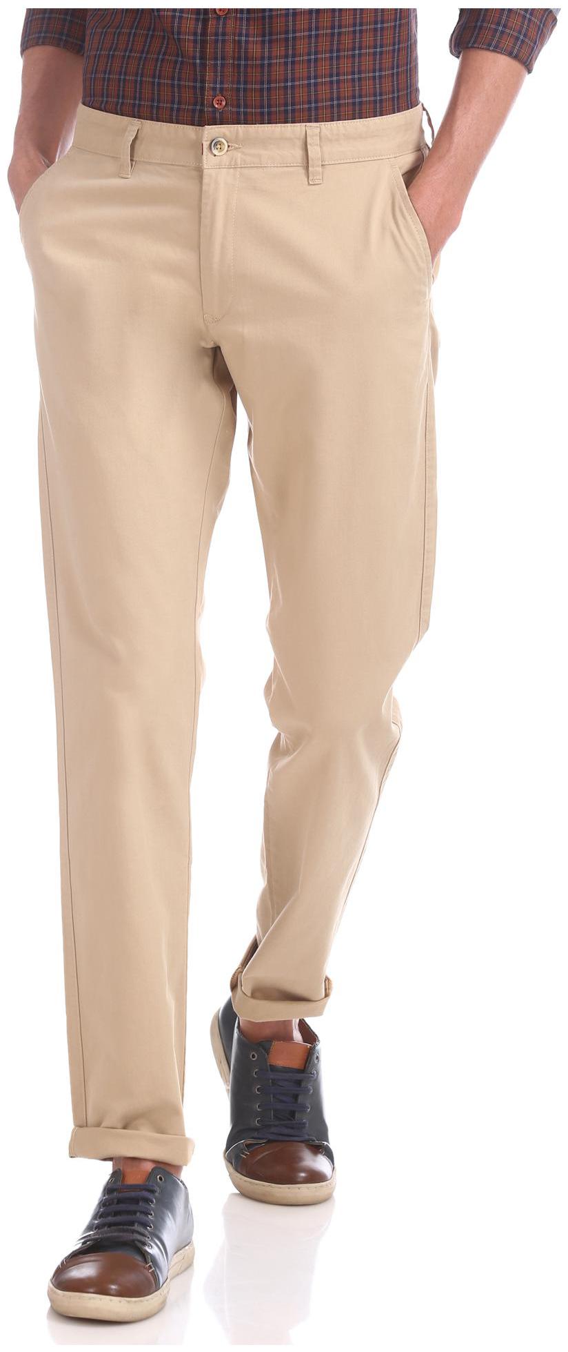 

RUGGERS Men Beige Solid Slim fit Regular trousers