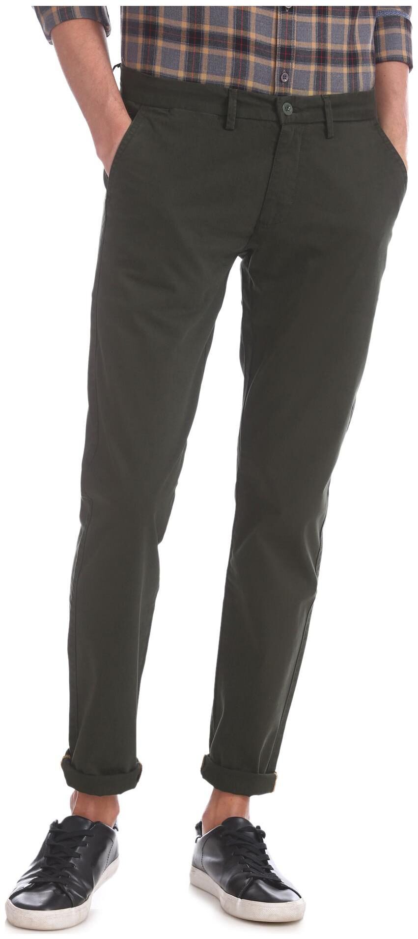 

RUGGERS Men Green Solid Slim fit Regular trousers