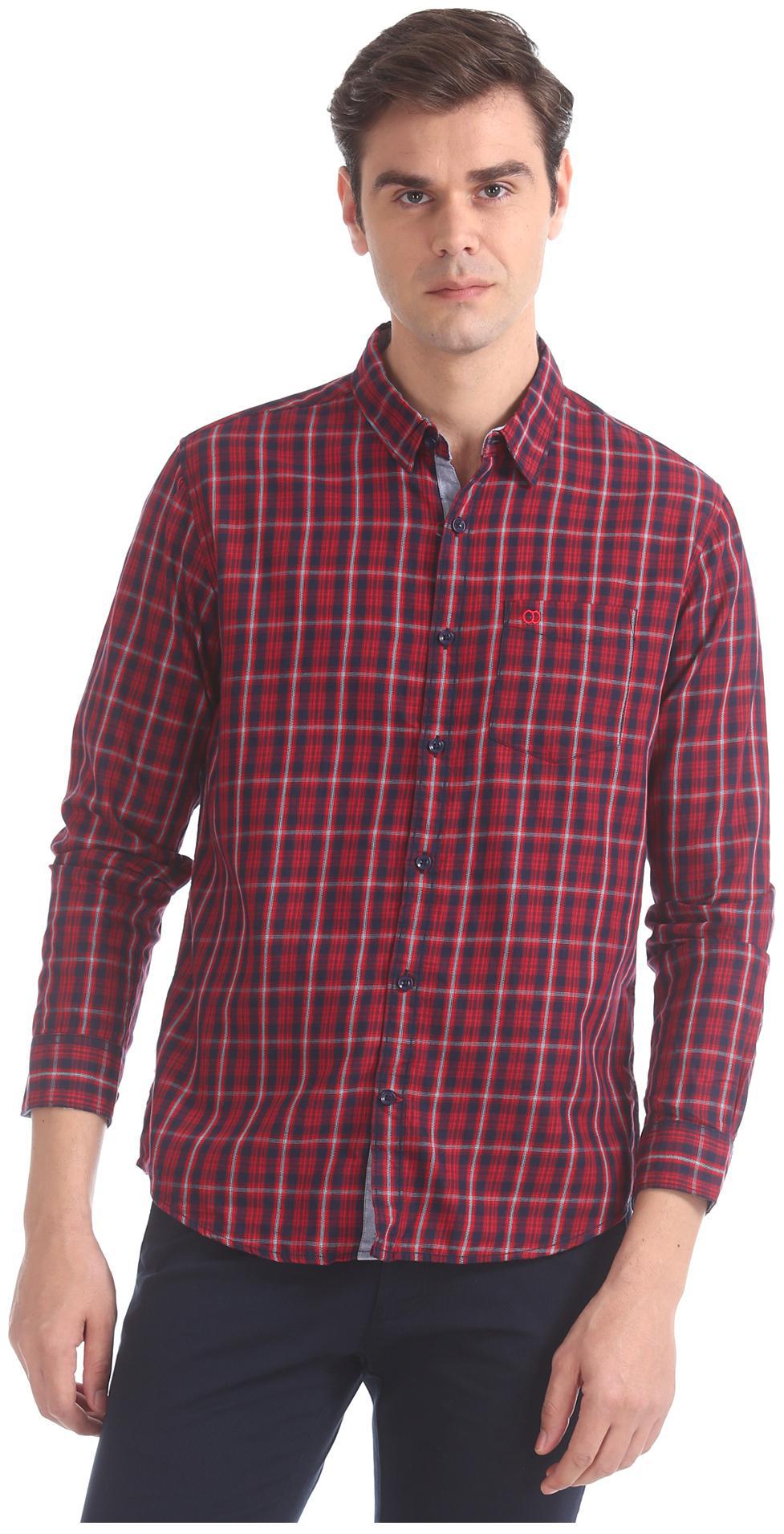 

RUGGERS Men Red Checked Slim Fit Casual Shirt