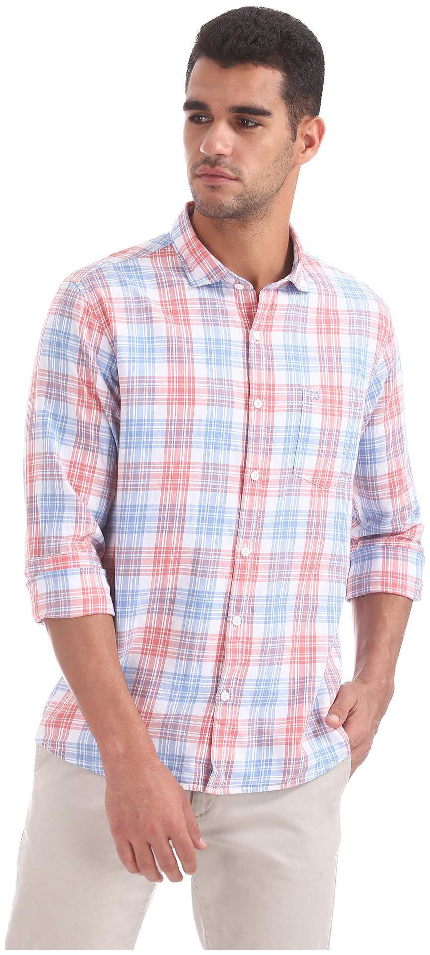 

RUGGERS Men Pink Checked Regular Fit Casual Shirt