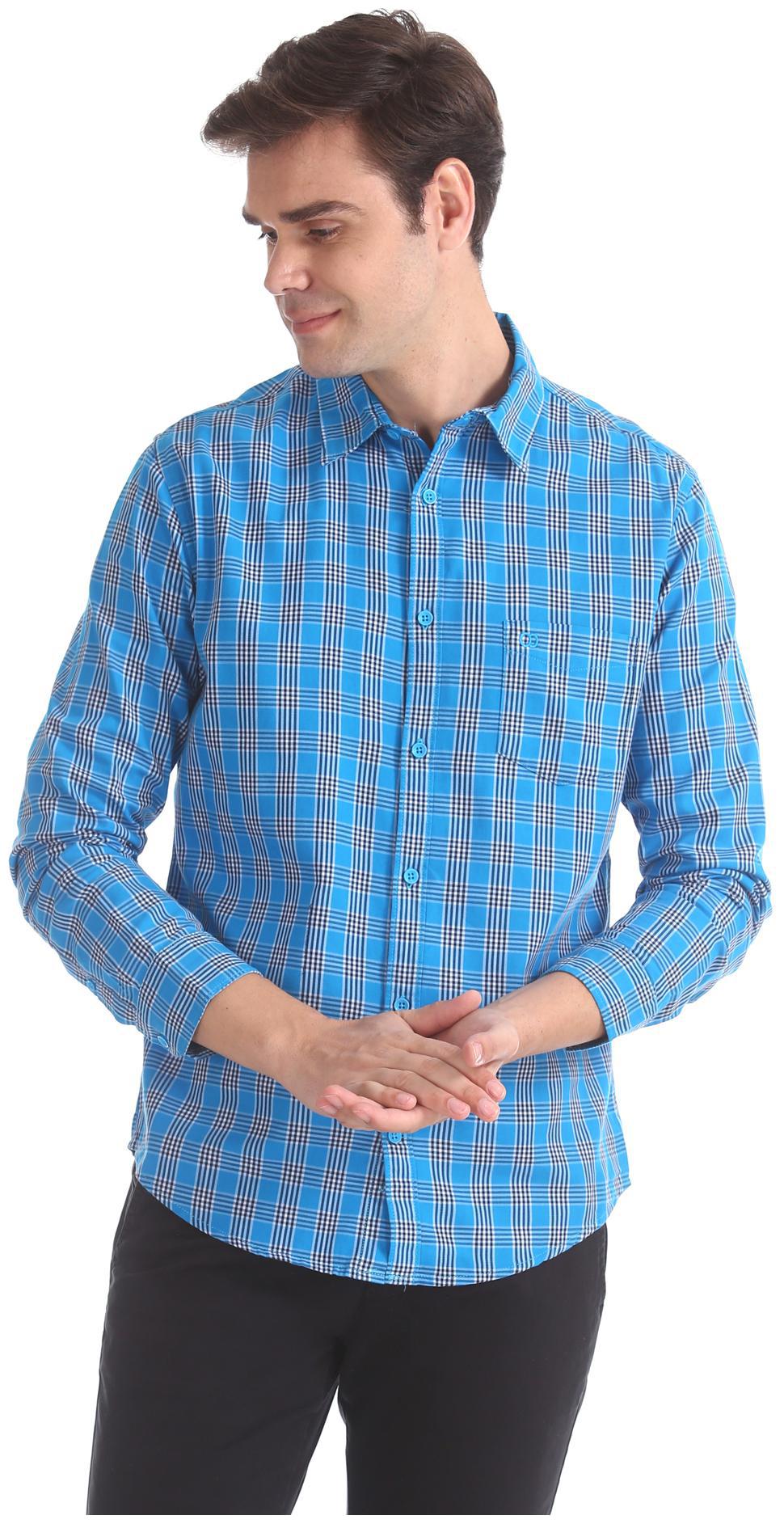 

RUGGERS Men Blue Checked Slim Fit Casual Shirt