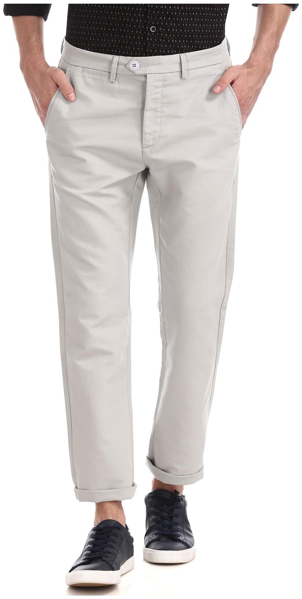 

RUGGERS Men Grey Solid Slim fit Regular trousers