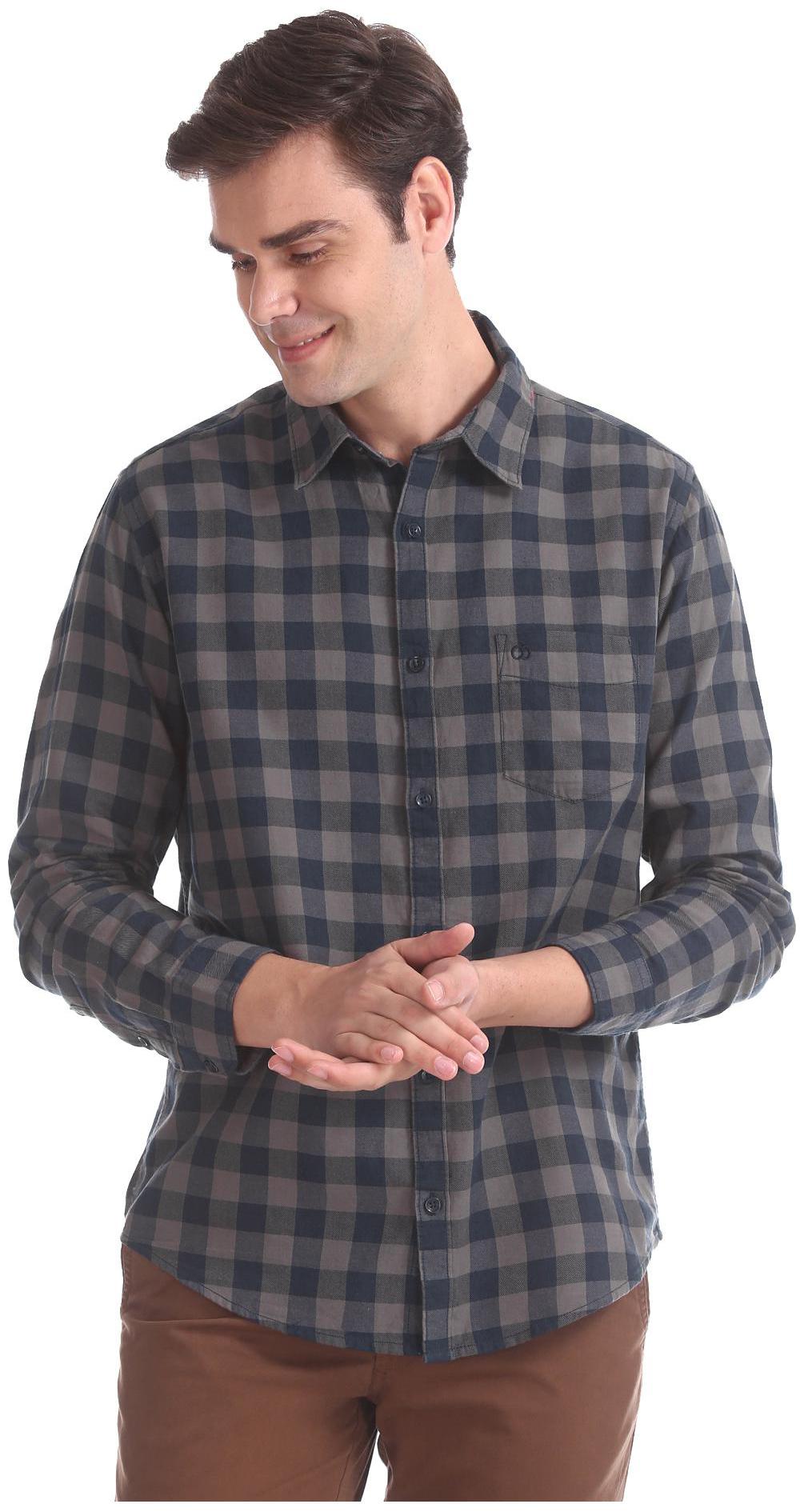 

RUGGERS Men Grey Checked Slim Fit Casual Shirt
