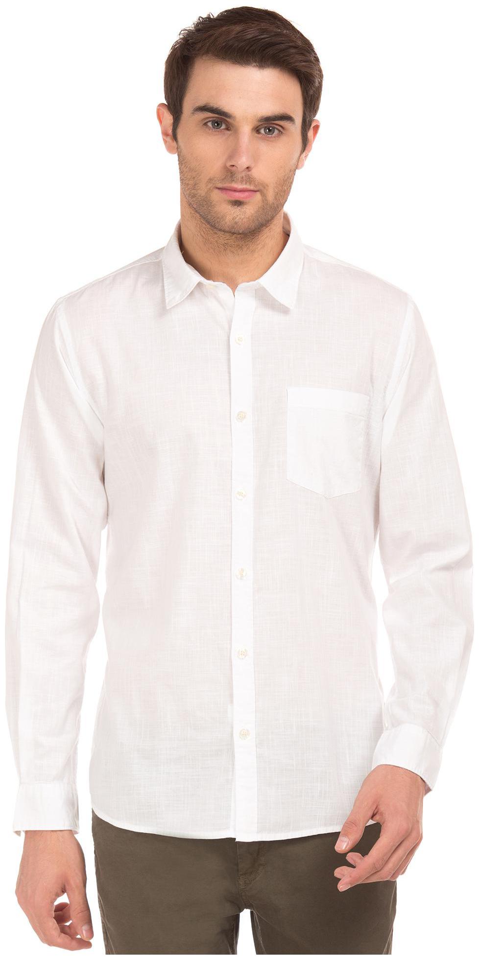 

RUGGERS Men White Solid Regular Fit Casual Shirt