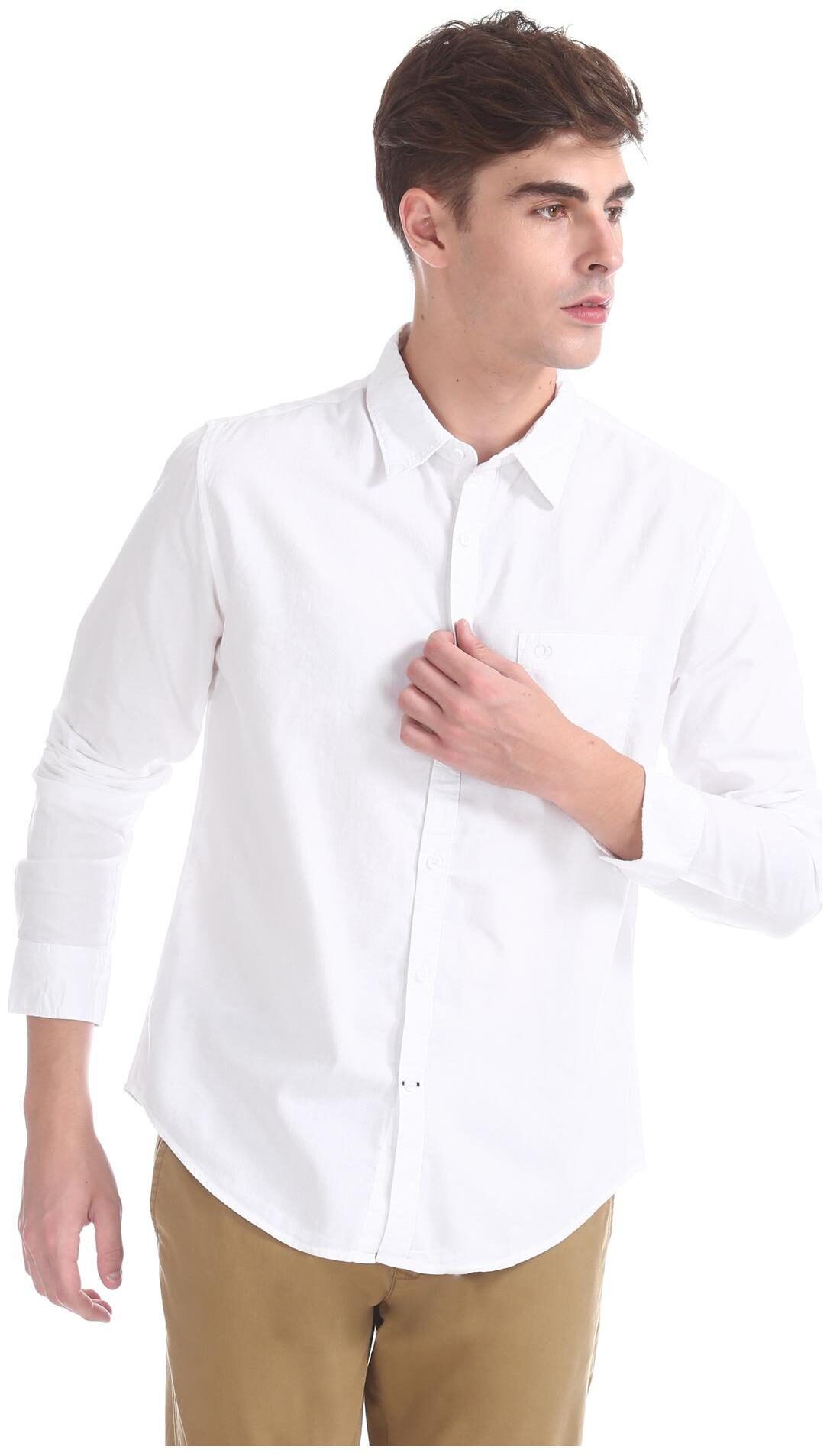 

RUGGERS Men White Solid Regular Fit Casual Shirt