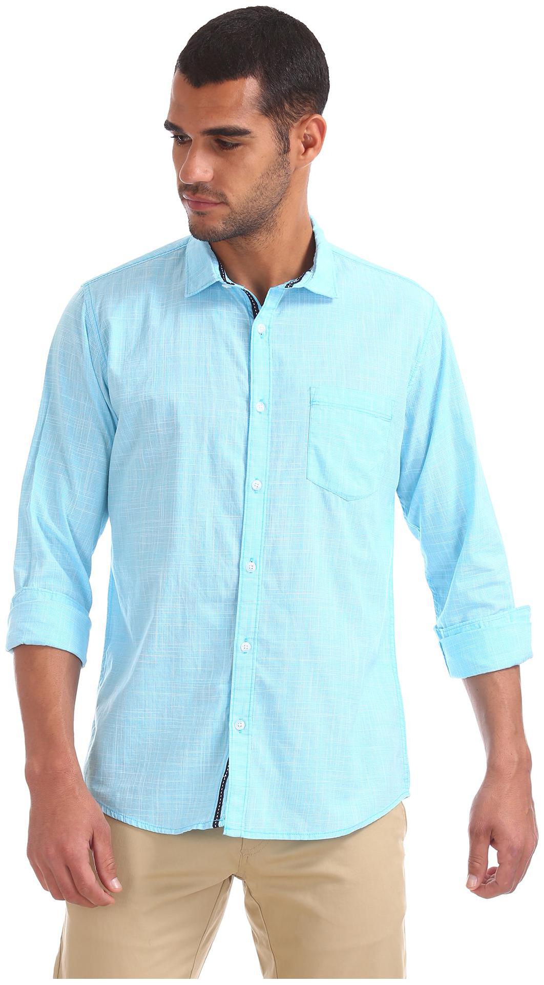 

RUGGERS Men Blue Weaved Regular Fit Casual Shirt