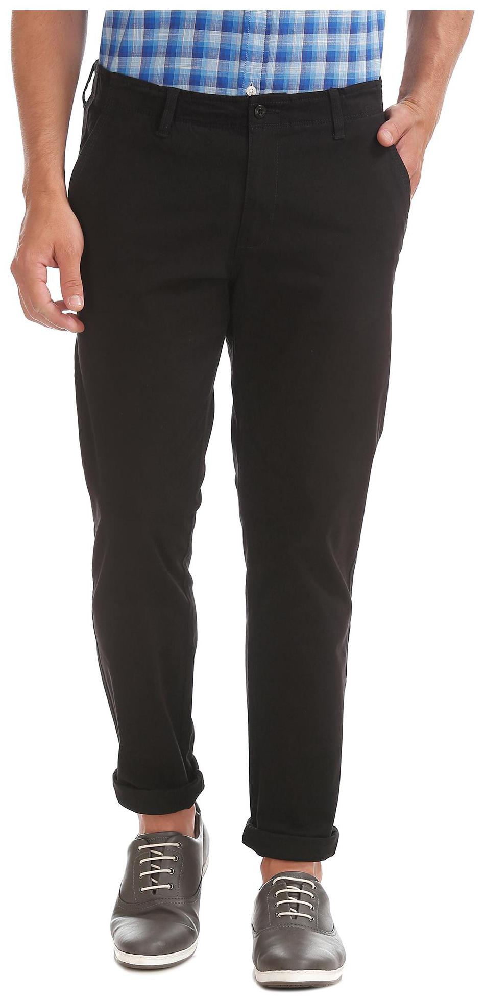 

RUGGERS Men Black Solid Slim fit Regular trousers