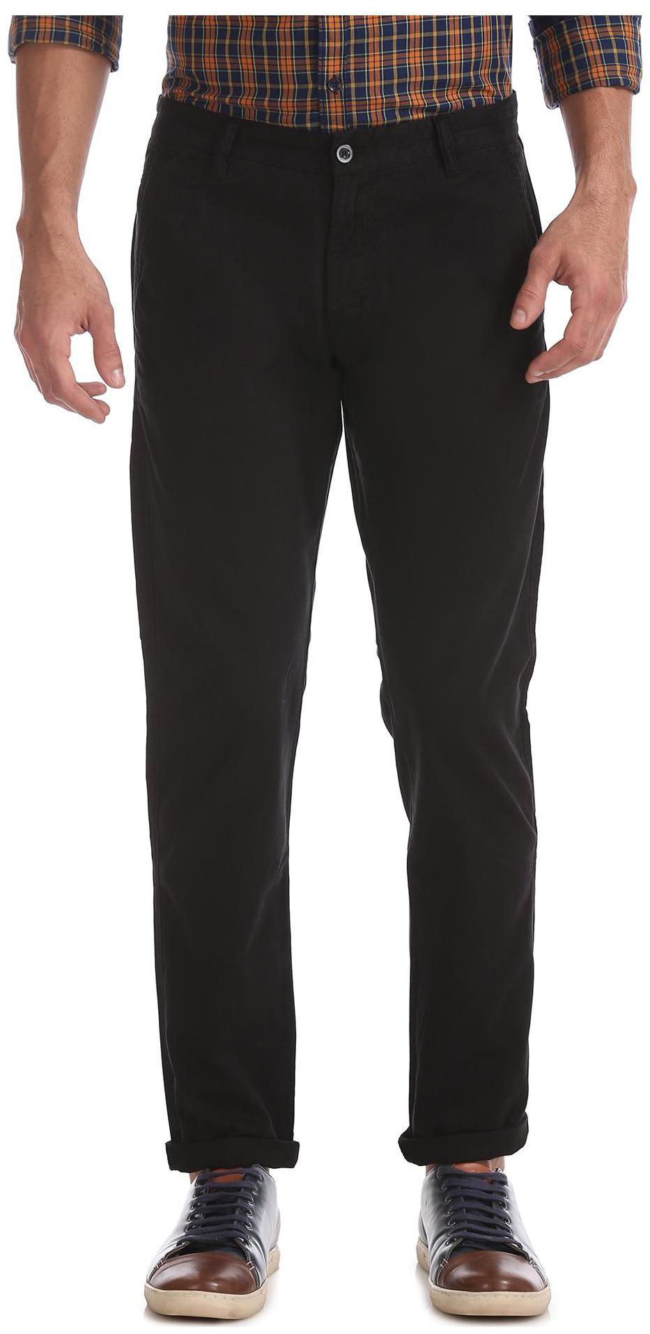 

RUGGERS Men Black Solid Slim fit Regular trousers