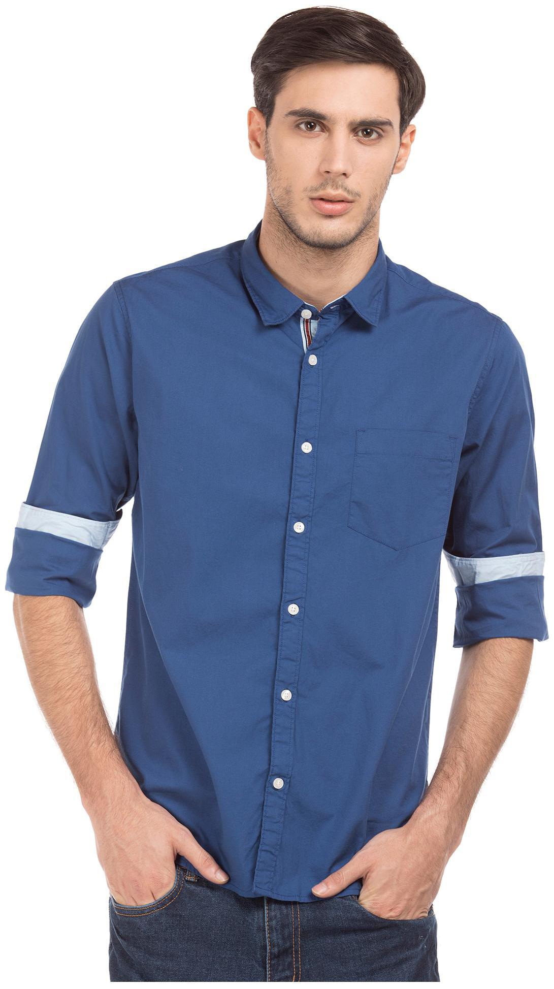 

RUGGERS Men Blue Solid Regular Fit Casual Shirt