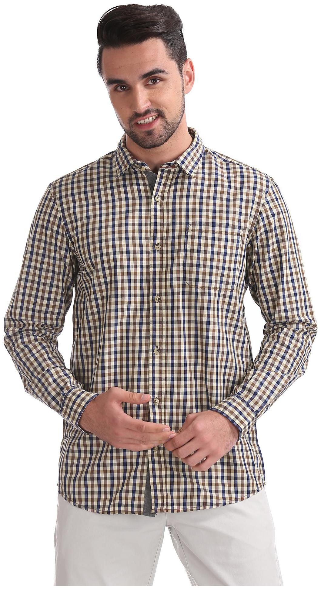 

RUGGERS Men Beige Checked Regular Fit Casual Shirt