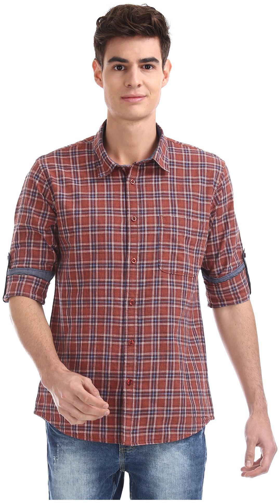 

RUGGERS Men Brown Checked Regular Fit Casual Shirt