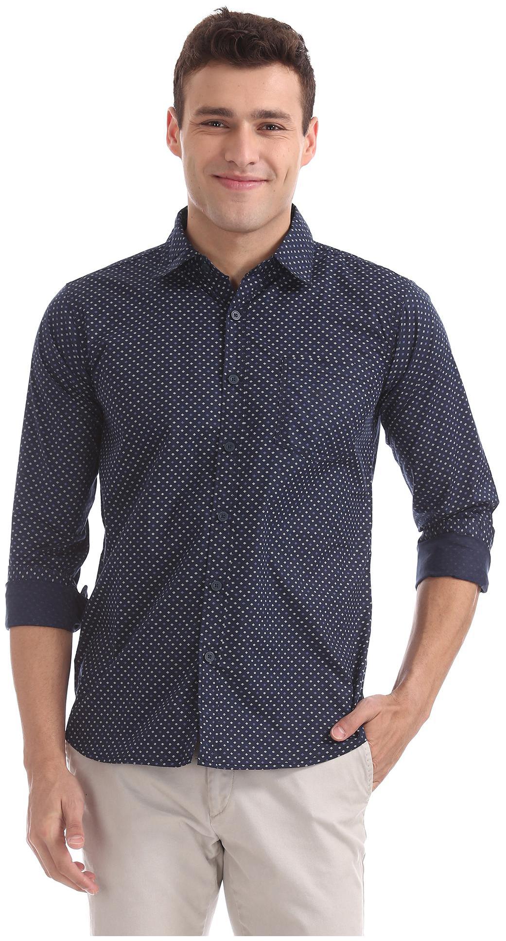 

RUGGERS Men Blue Printed Slim Fit Casual Shirt