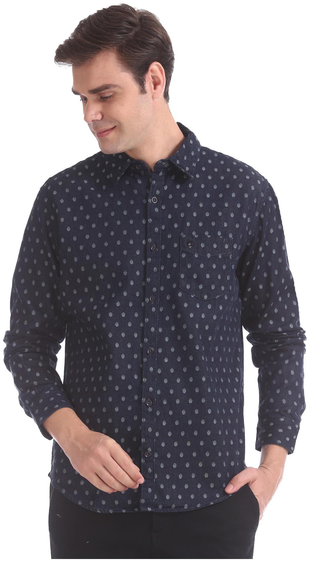 

RUGGERS Men Blue Weaved Slim Fit Casual Shirt