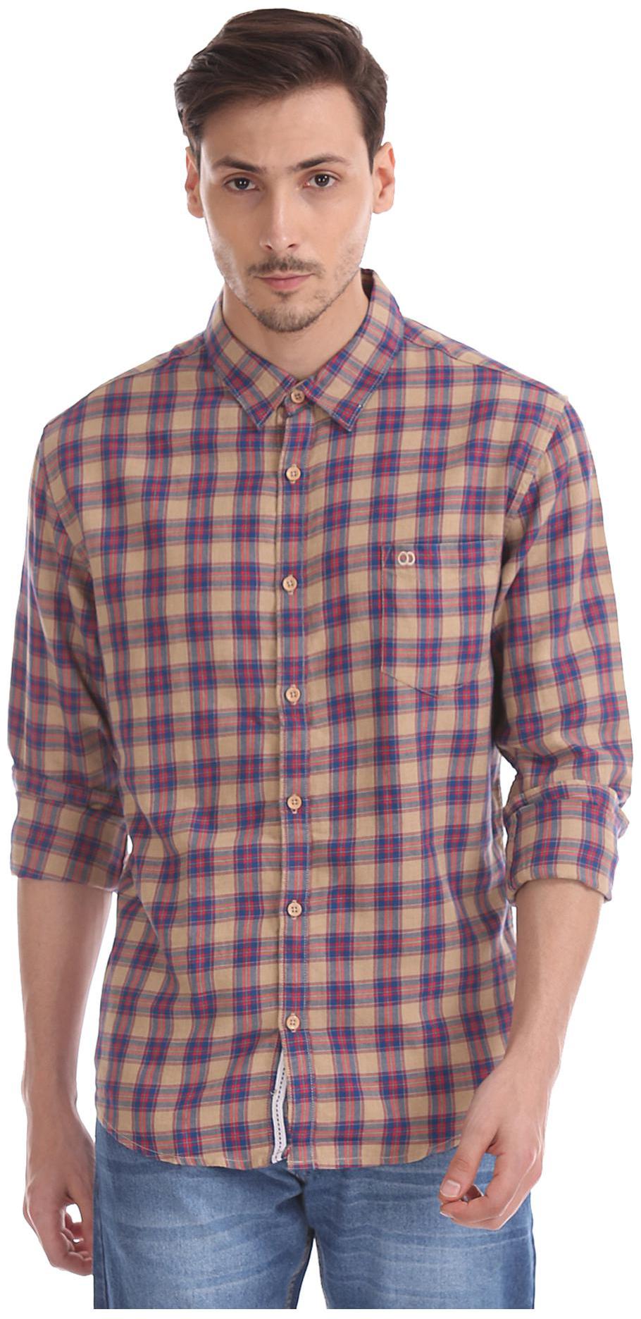 

RUGGERS Men Beige Checked Regular Fit Casual Shirt