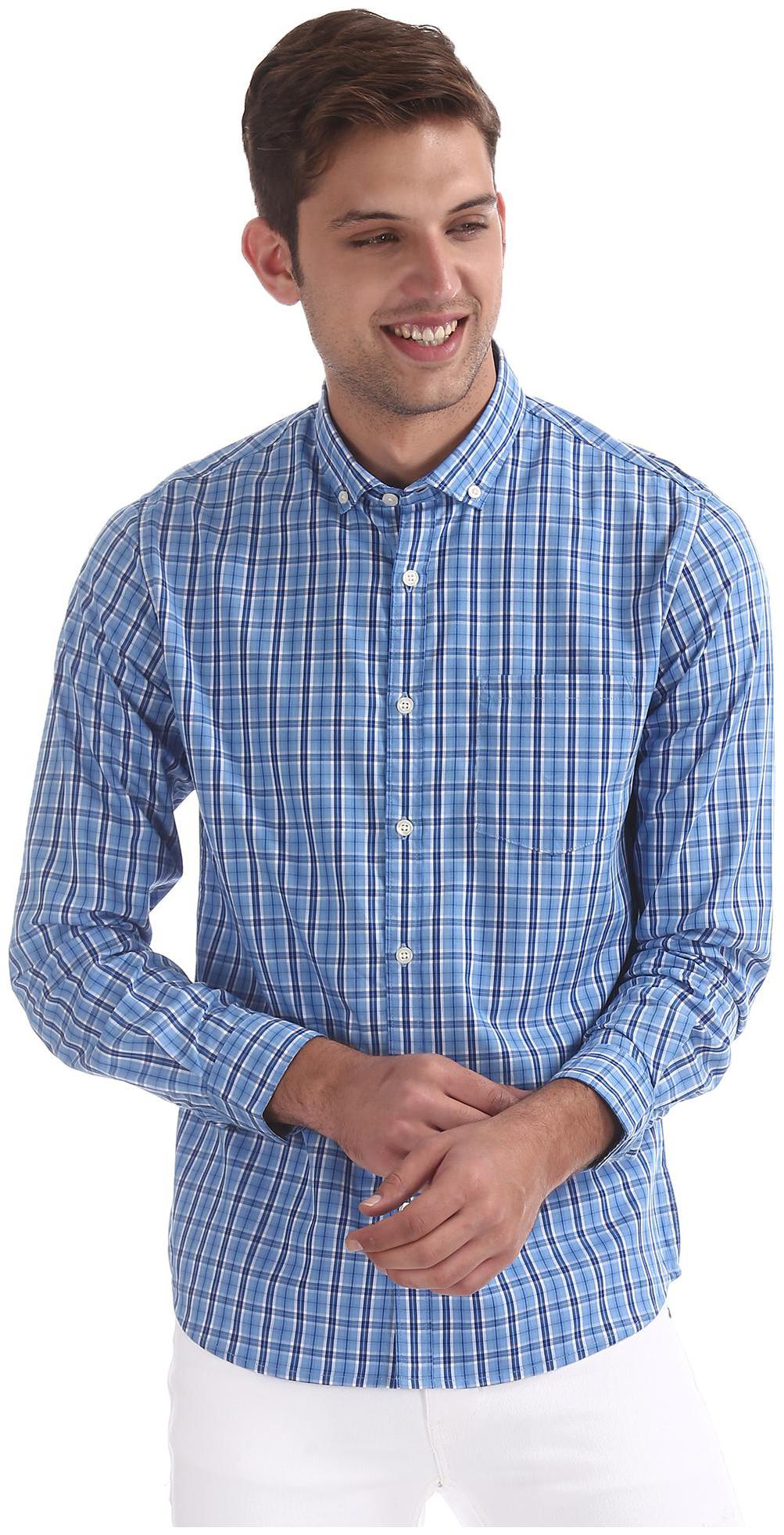 

RUGGERS Men Blue Checked Regular Fit Casual Shirt
