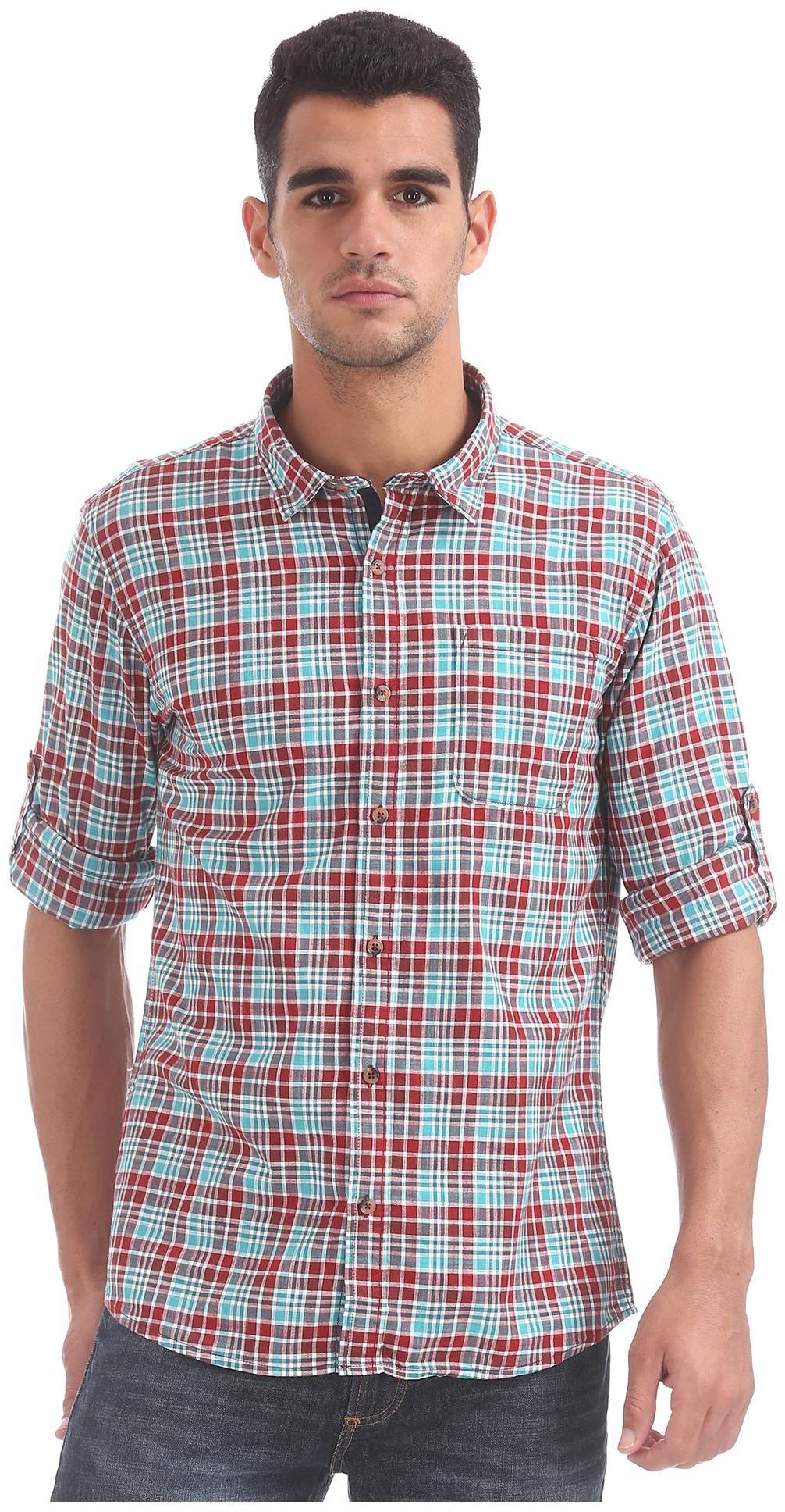 

RUGGERS Men Red Checked Regular Fit Casual Shirt