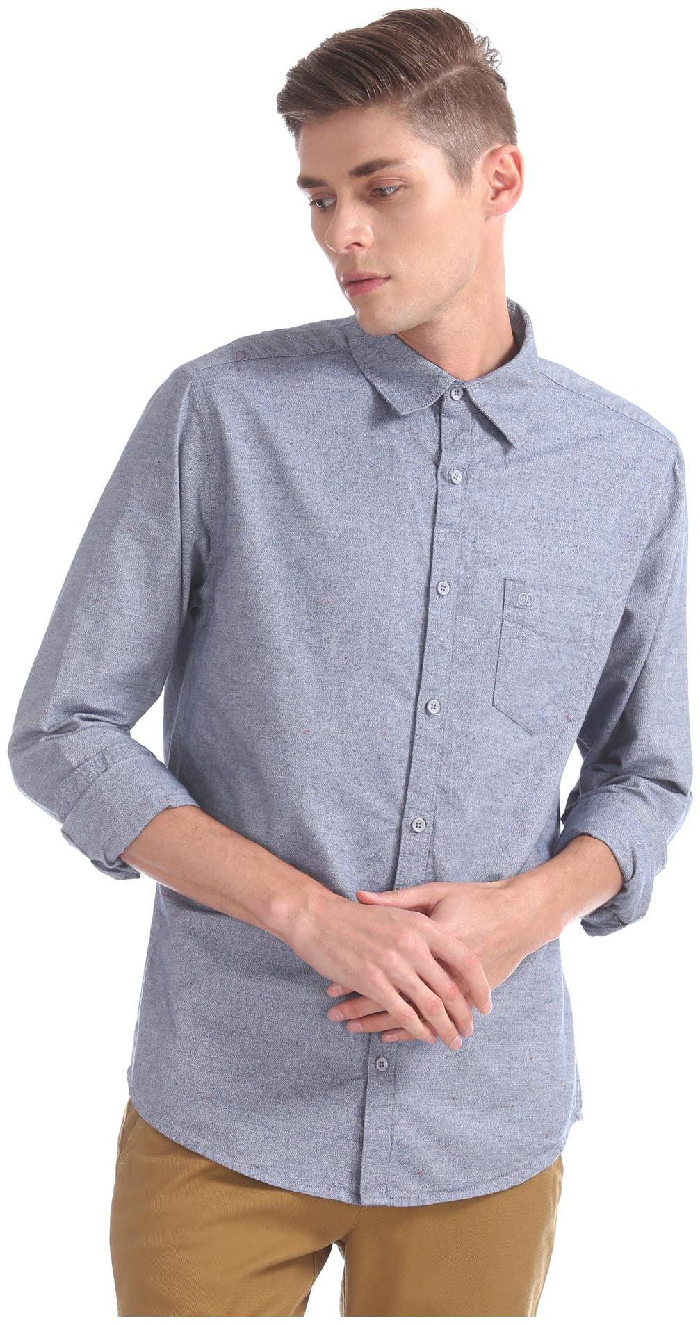 

RUGGERS Men Blue Weaved Slim Fit Casual Shirt