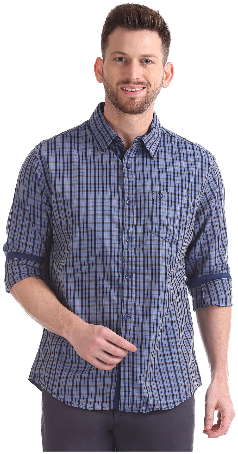 

RUGGERS Men Blue Checked Regular Fit Casual Shirt