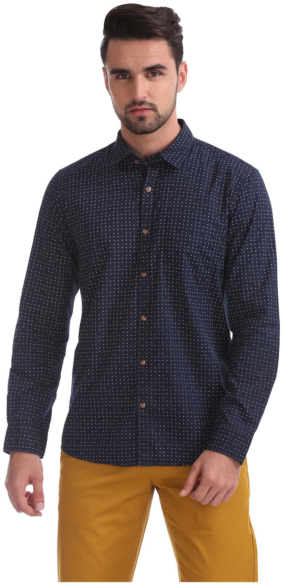 

RUGGERS Men Blue Printed Regular Fit Casual Shirt