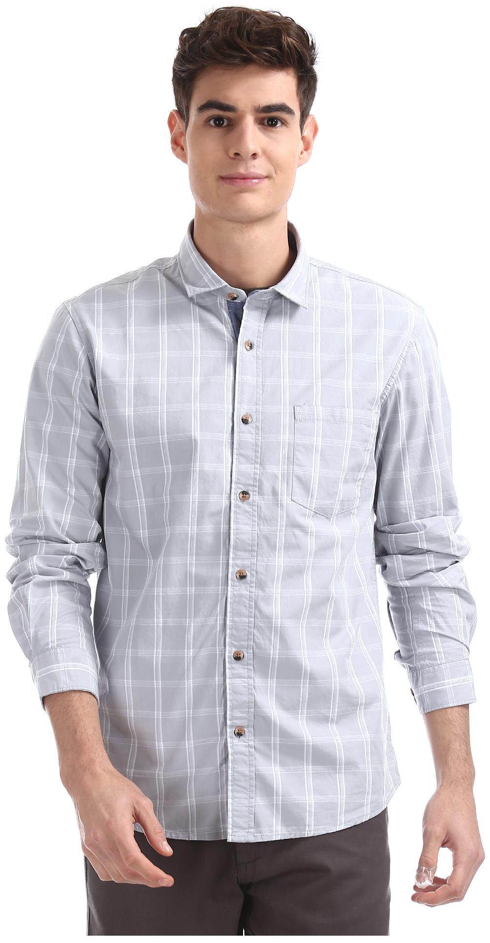 

RUGGERS Men Grey Checked Regular Fit Casual Shirt