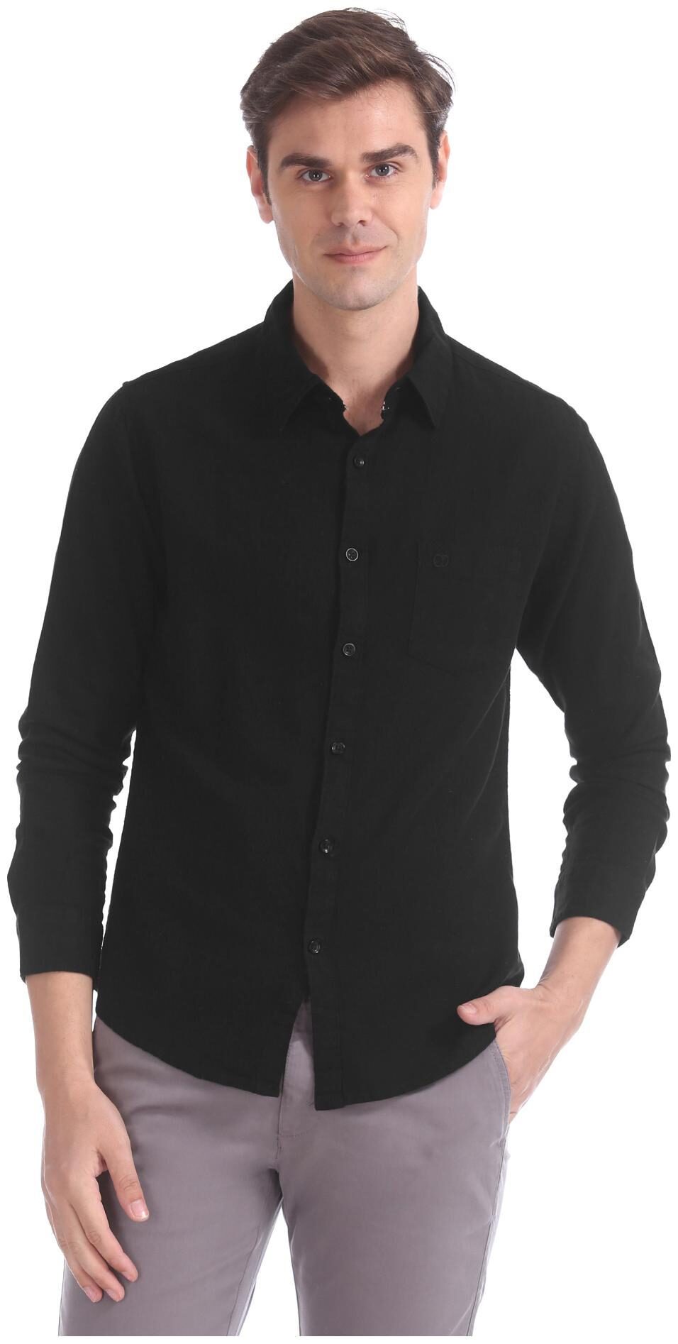 

RUGGERS Men Black Solid Slim Fit Casual Shirt