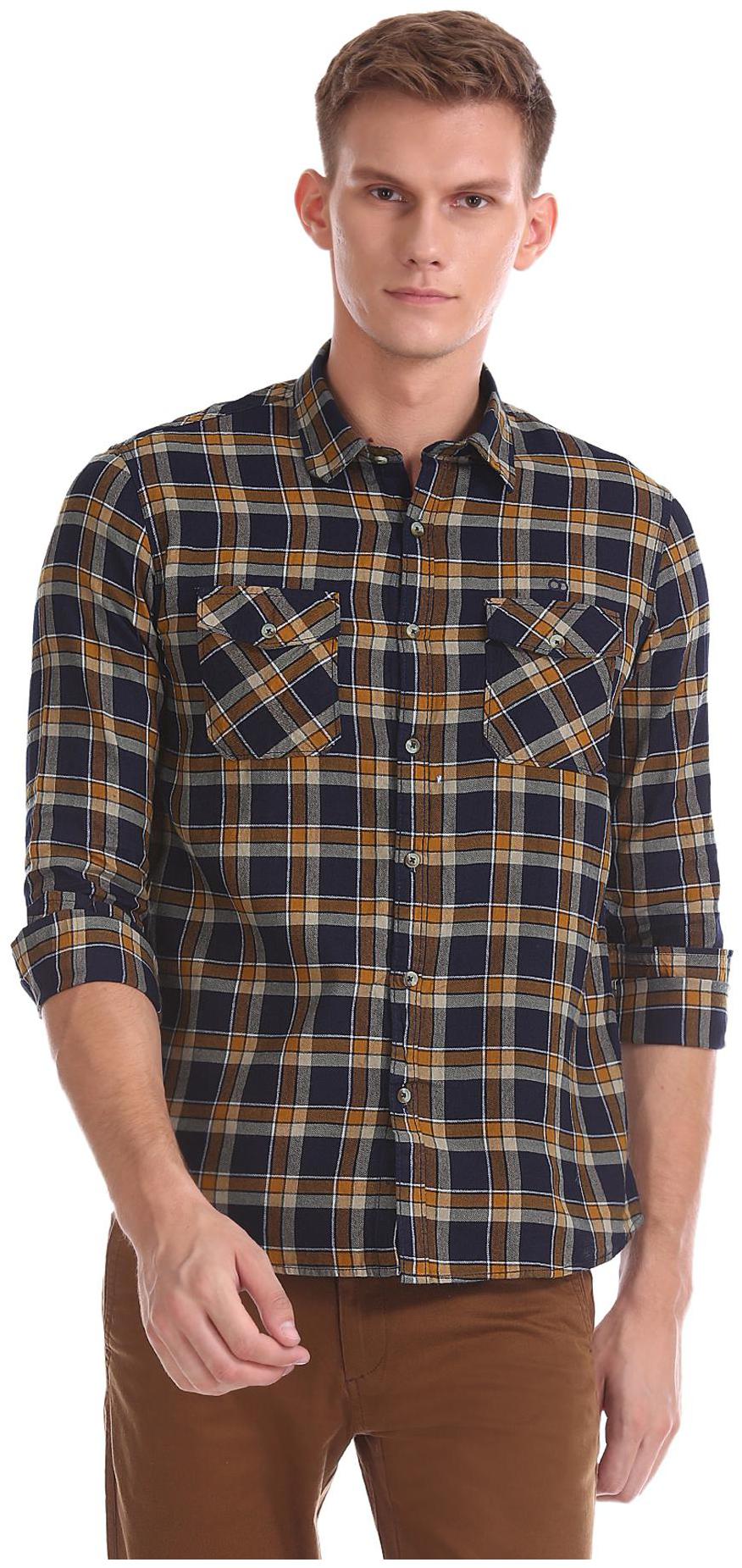 

RUGGERS Men Brown Checked Regular Fit Casual Shirt