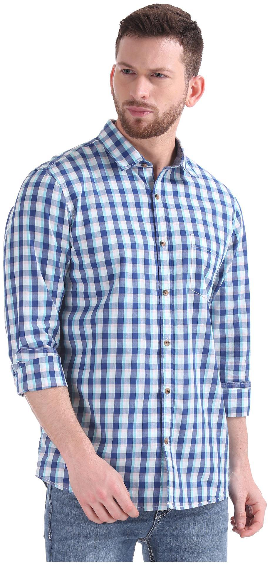

RUGGERS Men Blue Checked Regular Fit Casual Shirt