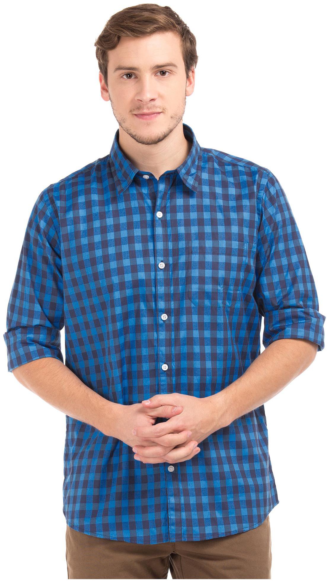 

RUGGERS Men Blue Checked Regular Fit Casual Shirt