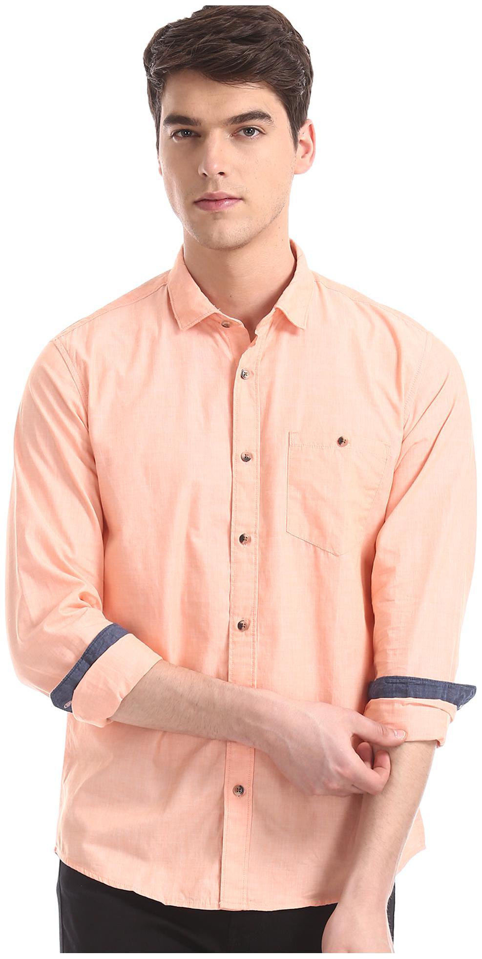 

RUGGERS Men Orange Solid Regular Fit Casual Shirt
